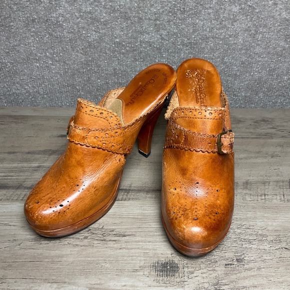 Qualicraft Shoes - QuailCraft Vintage Brown Leather‎ Wooden Clog Mule Women's Size 7.5/38 Boho Y2K